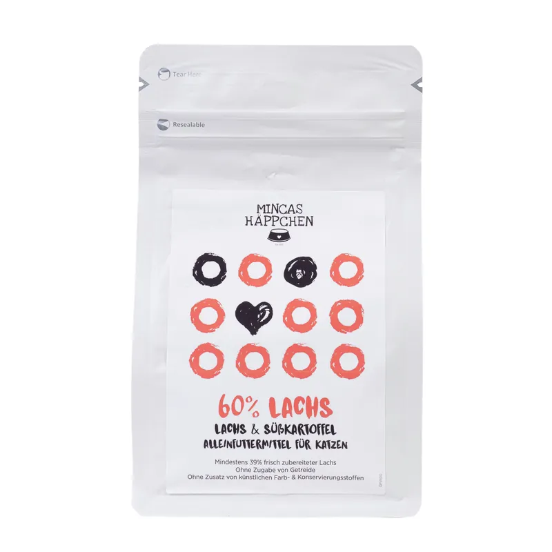 Aktuell Sparpaket 2 x 400 g Mincas Häppchen 60 % Lachs & Süßkartoffel Grainfree Katzen Trockenfutter